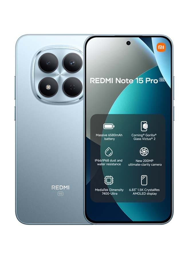 Redmi Note 15 Pro Dual SIM 5G Glacier Blue 8GB RAM 256GB with 3 Pin adaptor - Global Version
