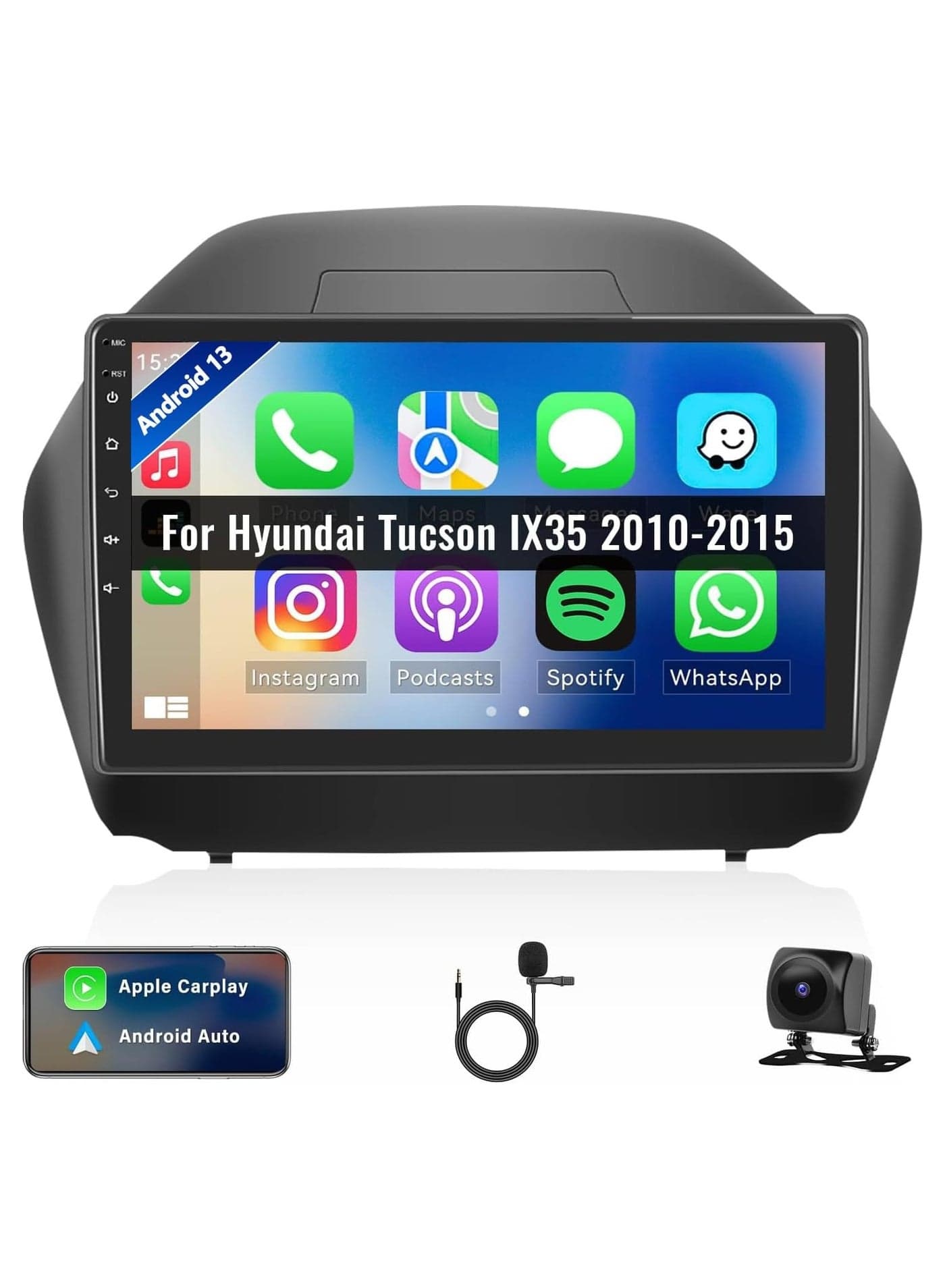 Hyundai Tucson Car Stereo IX35 2010-2015 Radio, 10" Touch Screen Car Stereo With CarPlay, Android Auto Wireless Bluetooth, WiFi, HiFi & EQ, GPS Navigation + AHD Backup Camera Android 2GB Ram