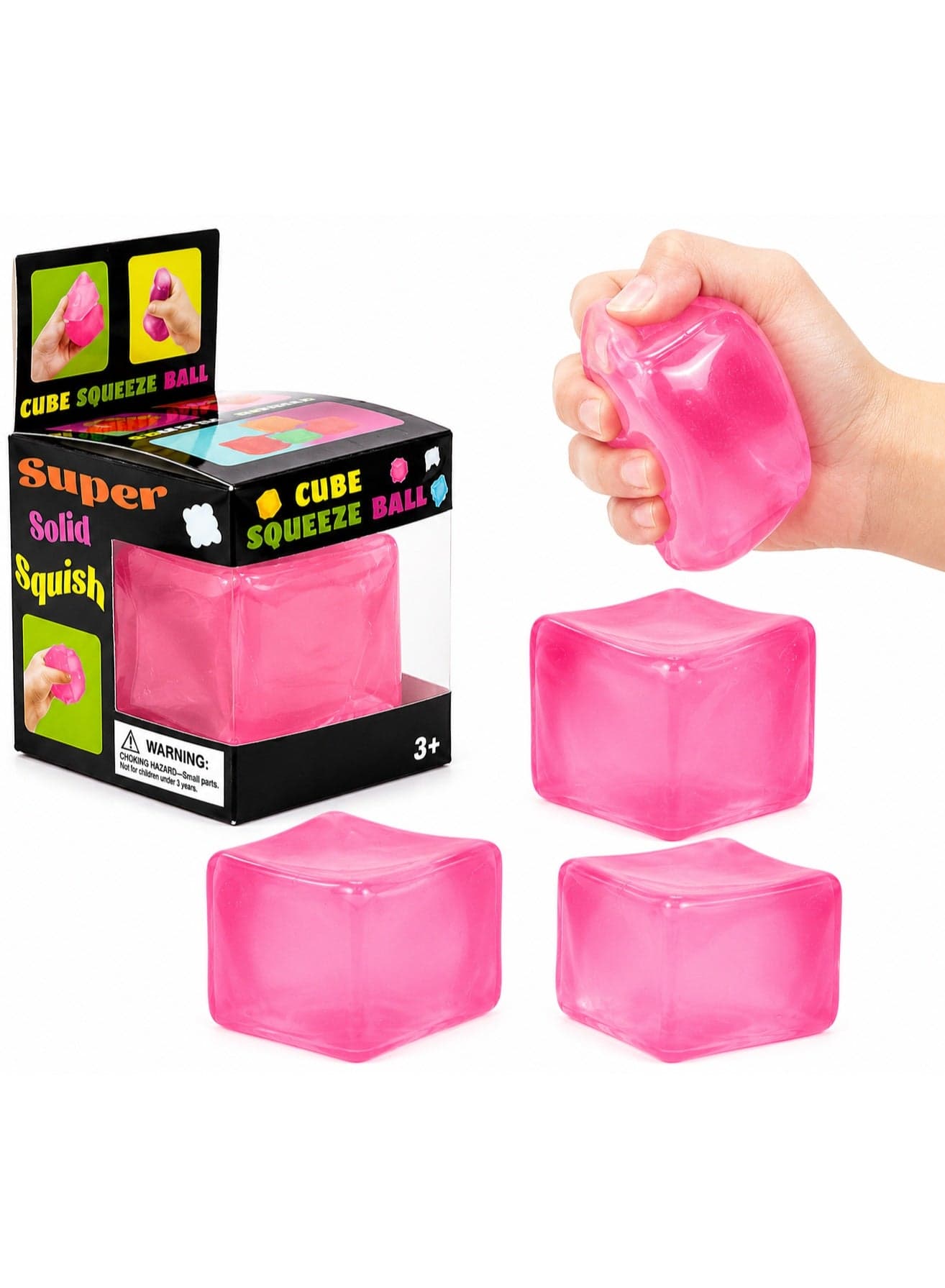 Squishy Squishies Toys Stress Cube Fidget Toys Stress Balls for Kids, Adults Squeeze Squishies Anxiety Stress Relief, Ice Squishy Cube Sugar Balls Sensory Toy Nice Ball Cubes with Box Pink