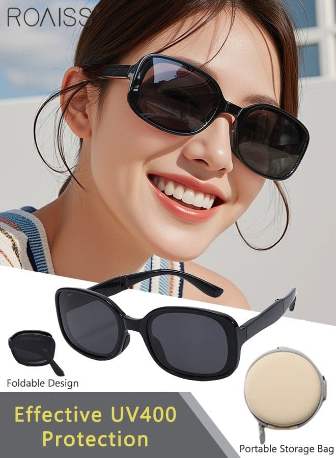 Polarised Rectangular Foldable Sunglasses for Men and Women, UV400 Protection Sun Glasses Fashion Anti-Glare Sun Shades for Shopping Party Travel with Glasses Case, 60mm