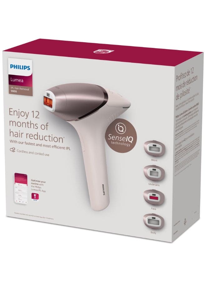 Philips Lumea IPL, Hair Removal, 9000 Series, SenseIQ Technology, 4 Attachments, Face, Body, Bikini, Underarm, Cordless Use, BRI958/60, Rose Gold, 60 Days Money Back Guarantee Pink