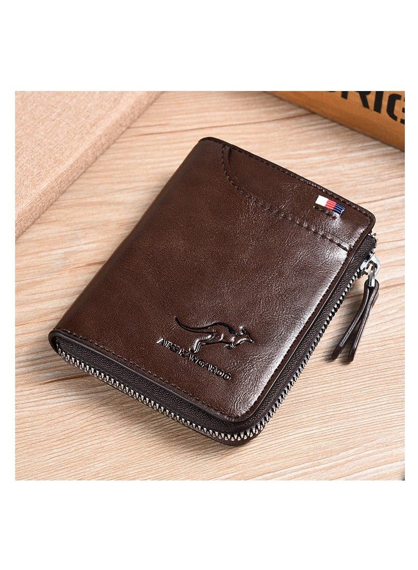Leather Wallet Men Purse With Zipper Short Wallet