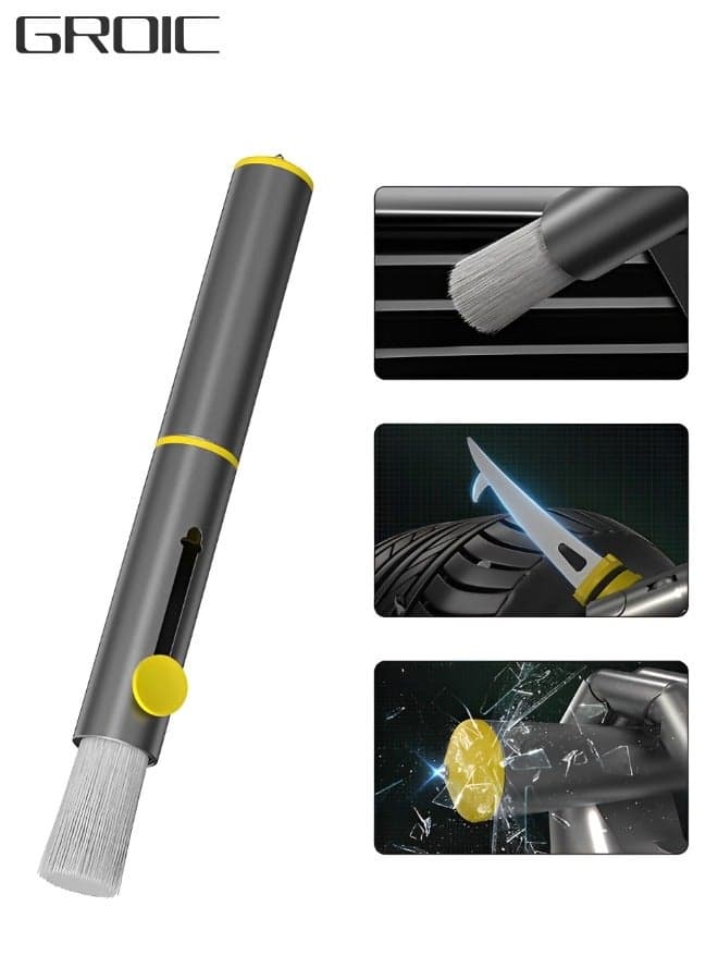 3-In-1 Auto Interior Dust Brush, Safety Hammer and Car Tire Clear Stone Hook Set, Ultra Soft Detailing Brush, GM Car Tire Hook Stone Cleaning Tool