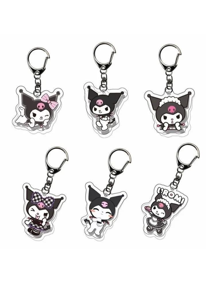 6pcs/set Cute Cartoon Kuromi Keychain Holder Key Chain Car Keyring Mobile Phone Bag Hanging Jewelry Kids Gifts Cinnamoroll Melody Pendant