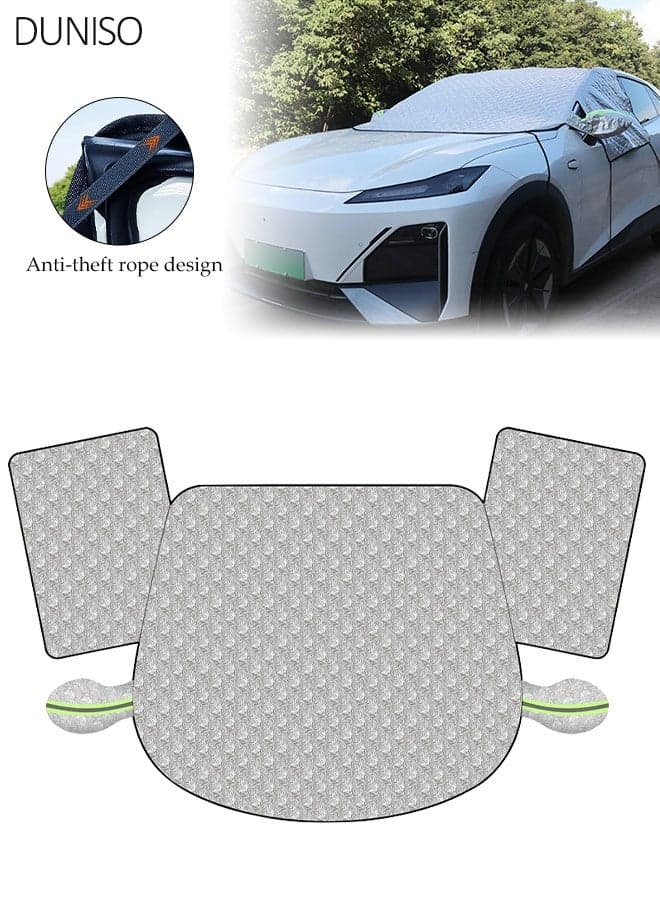 Full Windshield & Side Windows Car Cover 265×170cm, All-Season Sunshade & Snow Shield Protector with Mirror Pockets, Waterproof Dustproof Half Car Cover for Sedans & SUVs