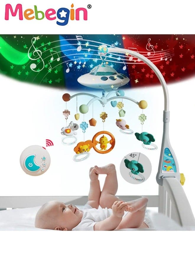 Baby Crib Mobile with Cartoon Rattles, 360° Rotation Function and Multiple Songs, Universal Crib Attachment, Multifunctional Adorable Crib Hanging Toys, Ideal Nursery Toy for Babies