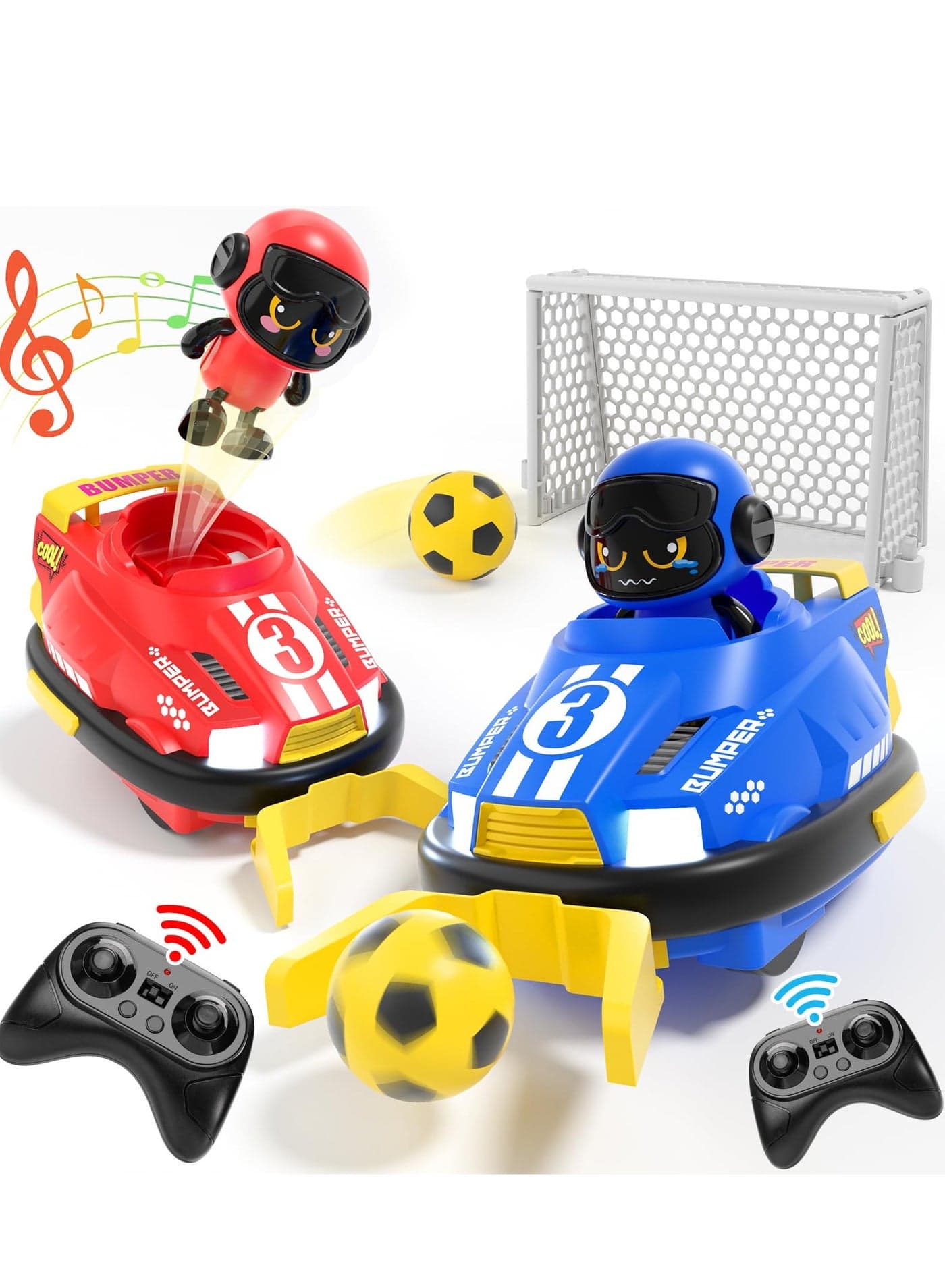 2 Pack RC Cars Toys, Remote Control Bumper Cars Toys, RC Battle Race Vehicles Toddlers Toys, Gift for 3-8 Year Old Boys with goalmouth