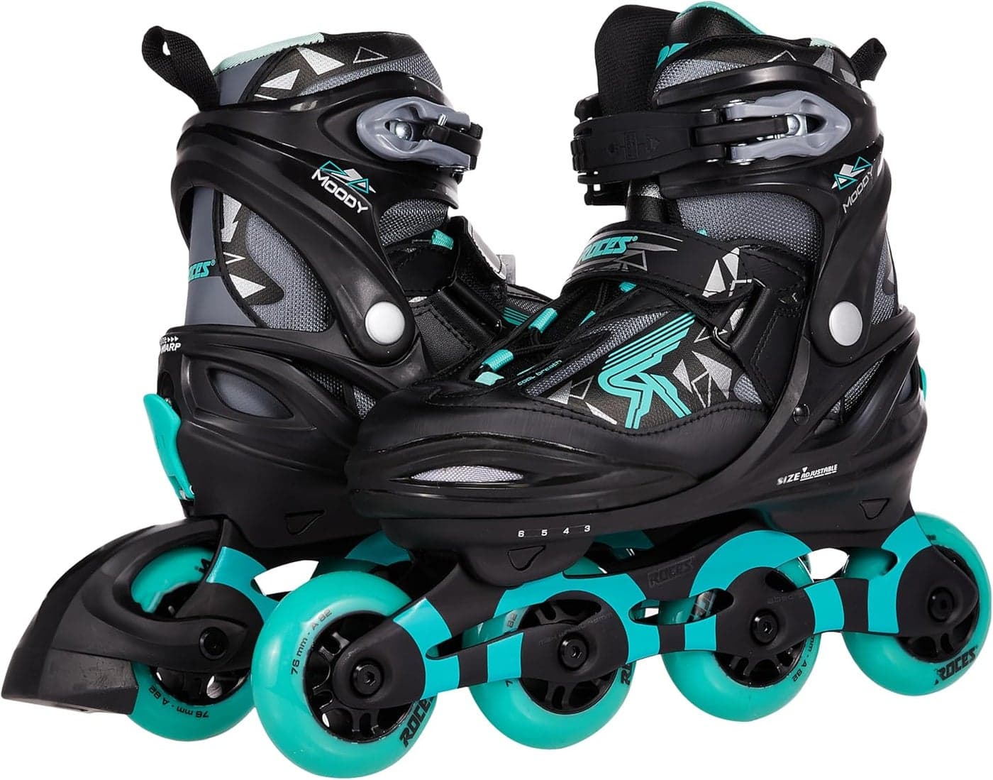 Roces MOODY Inline Skates for Teens – Black/Aqua EU 36–40 | Adjustable Roller Skates with Anatomical Padding, ABEC 5 Bearings & 82A PU Wheels (400856/00003-36)