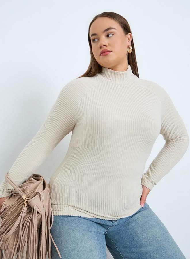Plus Size Off White Ribbed Knit Top
