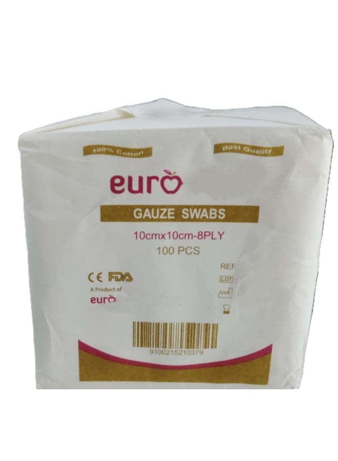 Premium 8 Ply Gauze Swabs 10x10cm – 100 Count – Soft & Absorbent Wound Care Pads
