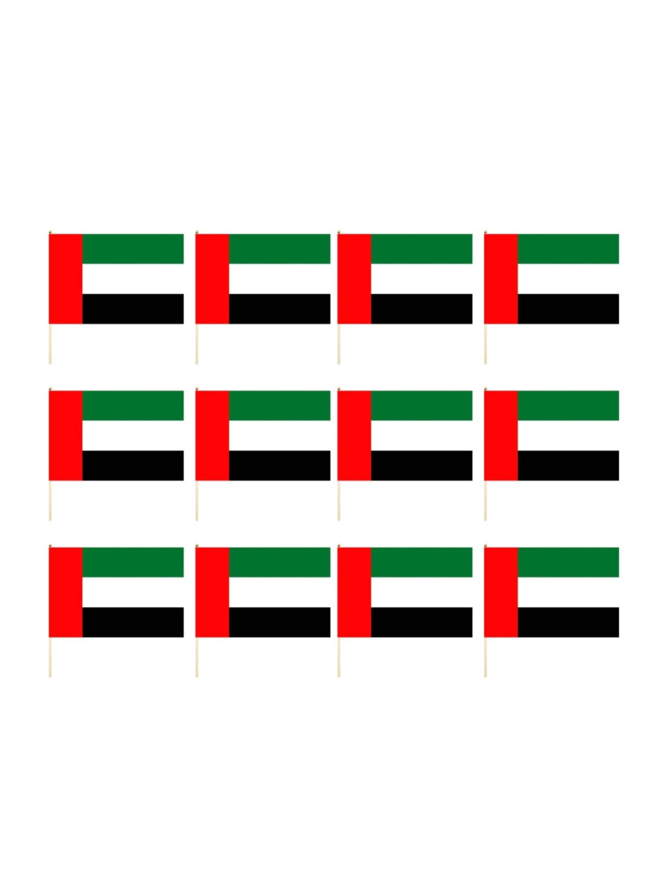 12 Pieces UAE Flag For National Day Celebration Hand Waving Desk Flags Wooden Sticks 40X30X60CM