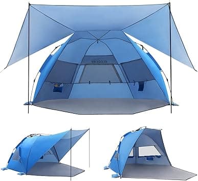 Elegear Beach Tent with 360° Removable Canopy, 4-6 Person Pop Up Sun Shade Shelter, UPF 50+ Automated Installation Double Silver Coating Portable Lightweight Beach Cabana for Beach/Camping/Outdoor