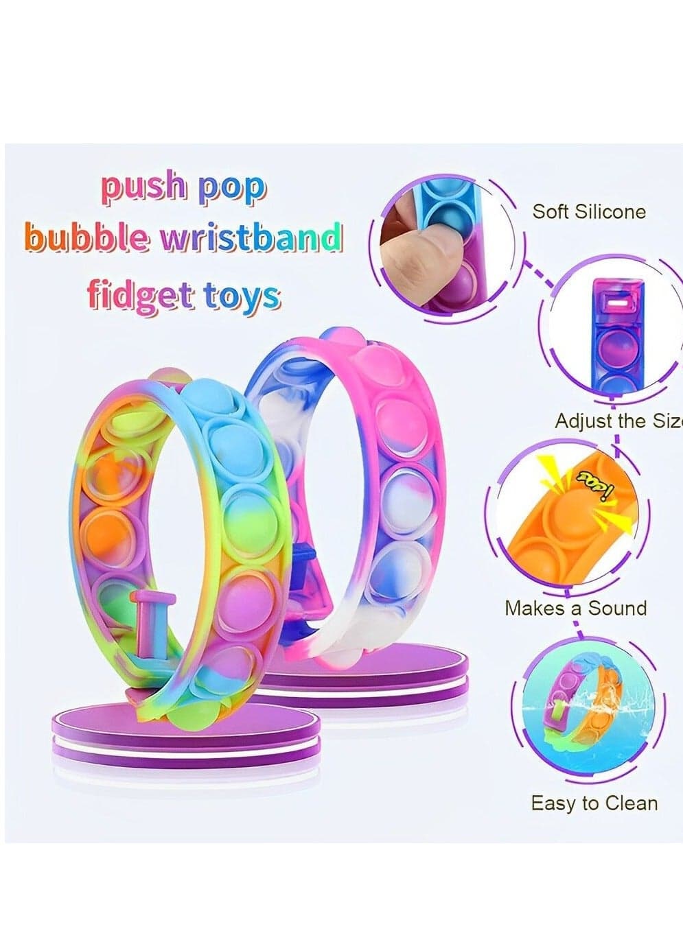 14 Pcs Pop It Fidget Toys Set, Wearable Push Bubble Sensory Toy Relief Stress Finger Press Silicone Wristband for ADHD in Children and Adults, Classroom Prizes