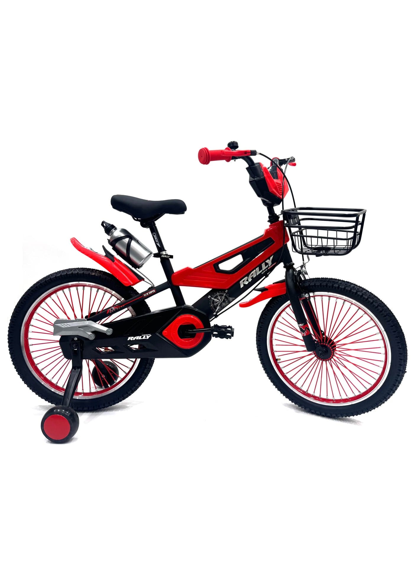 20-Inch Kids Road Bike | 20-Inch Wheel Size | Adjustable Seat | Training Wheel | Chain Cover, Basket And Water Bottle | Red Color