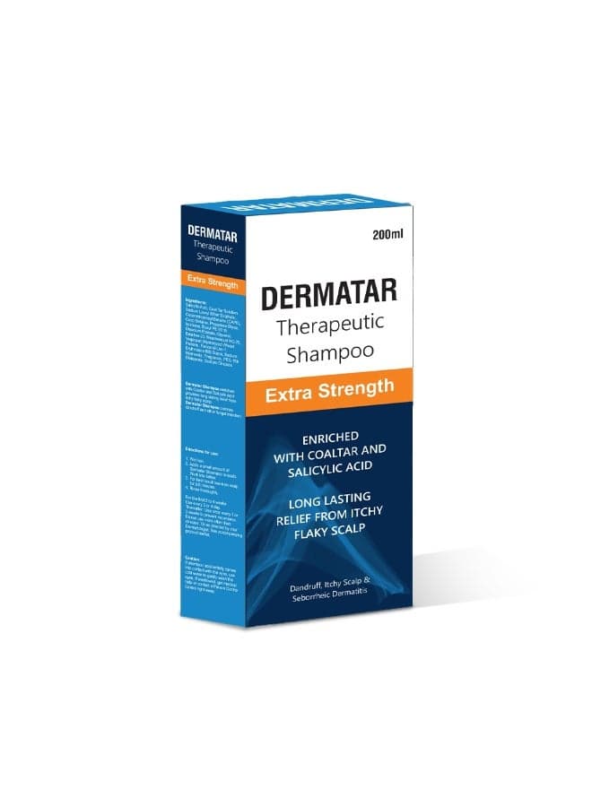 Dermatar - Extra Strength Therapeutic Hair Shampoo | Coal Tar & Salicylic Acid Formula | Treats Stubborn Dandruff | Dermatitis & Scalp Scaling | Dryness & Itchy Flaky Scalp | Long-Lasting Relief | 200ml