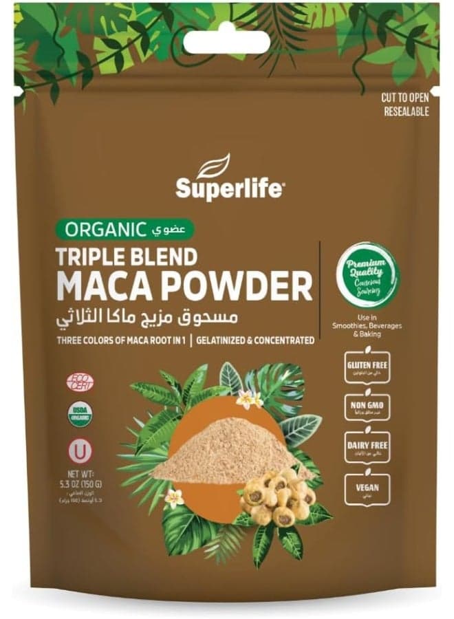 Triple Blend Maca Powder 150g | Gelatinized Peruvian Maca Root | For Energy, Stamina & Mood Support, 5.3 Oz