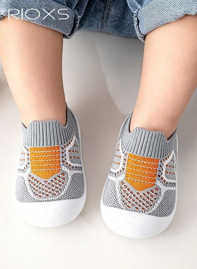 Baby Walking Shoes for Boys Girls, Non-Slip Baby Slip-on Sneakers, Babies' Soft-Soled First Walking Shoes, Breathable Toddler Sneakers, Infant First Walker Slip-On Shoes, Comfort Boys' Shoes Girls' Shoes, Loose Fit Low Top Sneaker with Ankle Support, No Laces Shoes for Toddlers Crawling/ Crawling/ Walking, Grey Footwear