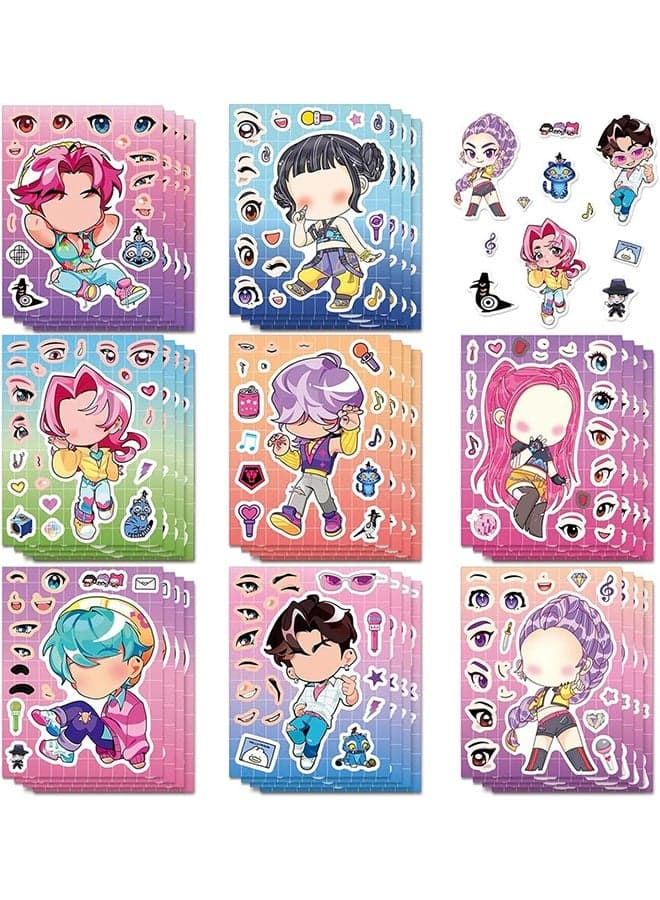 24 Sheets 5.8”x4.4” DIY Make a Face Demon Movie Hunters Stickers for Teens, Make Your Own Mixed & Matched with 8 Designed Characters Sticker for Birthday Party Supplies Favors