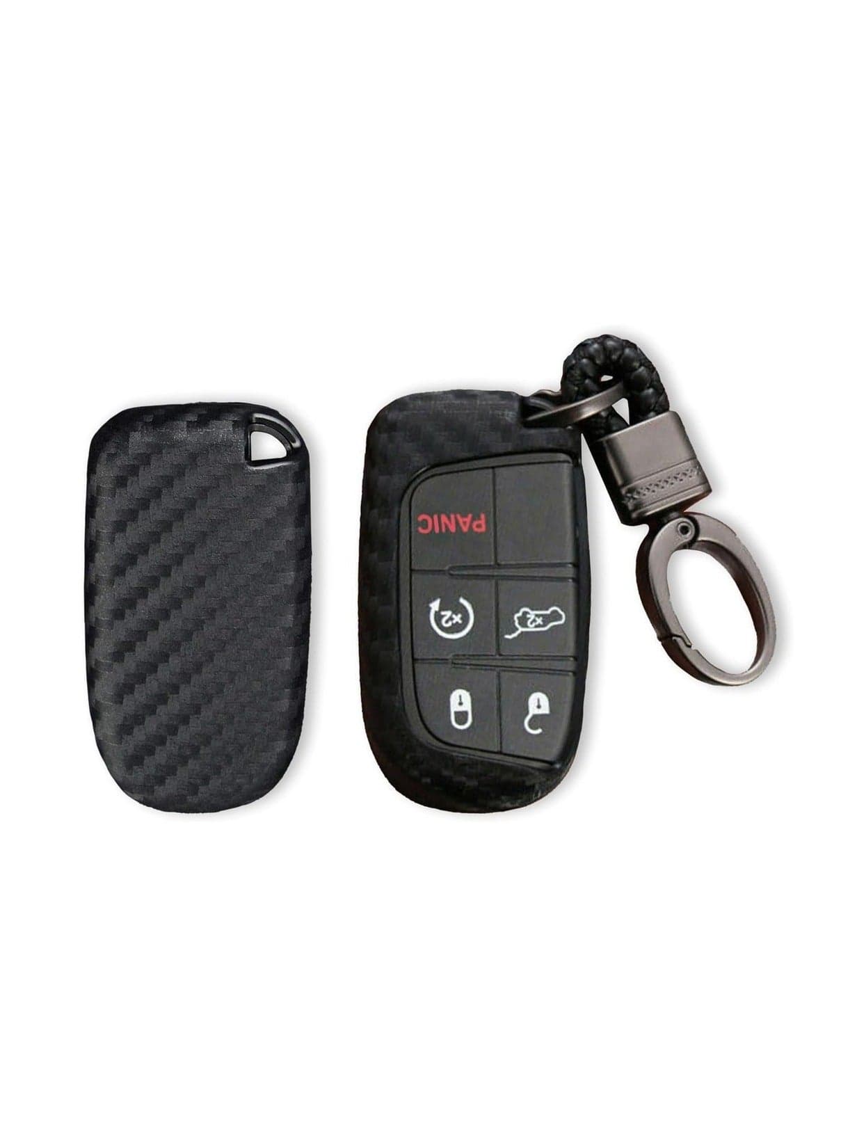 7Cylinder for Dodge Chrysler Rubber Key Fob Case Cover Shell with Keychain for Ram Grand Caravan Charger Challenger 300C - Carbon Fiber
