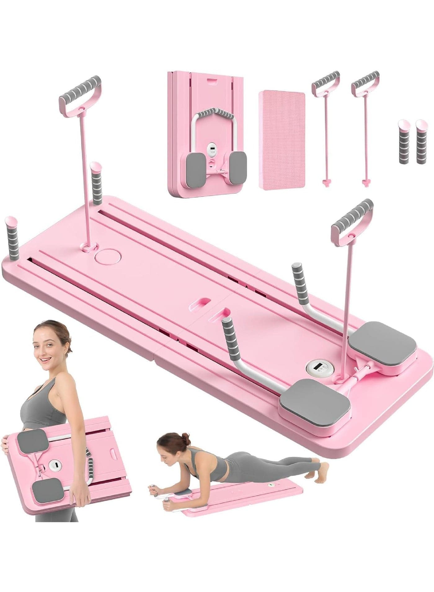 Pilates Reformer Machine with Timer,Foldable Pilates Machine & Equipment for Home Use and Gym Workout,5 in 1 Pilates Board with Phone Holder,Suitable for Advanced and Beginners Users