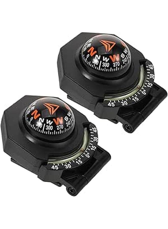 2Pcs Car Compass Inclinometer Set with Foldable Guide Ball for Vehicle and Boat Dashboard Mount