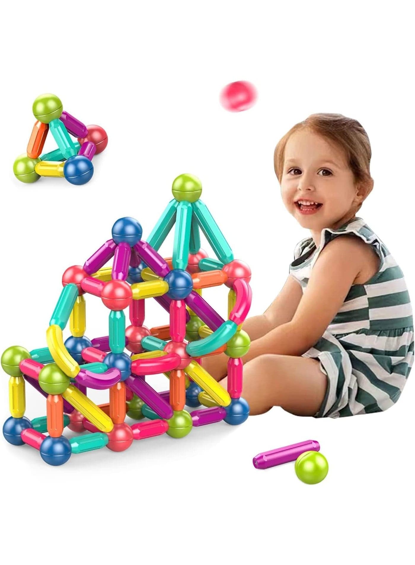 42 PCS Magnetic Building Toys for Kids – Magnet Blocks Sticks & Balls Creativity Game – Educational Development Kit for Preschool Girls & Boys – Includes Storage Box