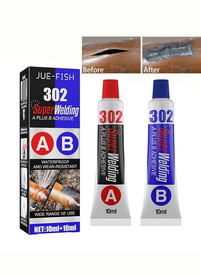 Liquid Metal Weld Repair Paste, Strong AB Liquid Metal Repair Glue, All-Purpose Epoxy Metal Glue, Industrial Heat Resistance, Cold Chemical Weld For Repairing Metal, Automotive, And More (10ML + 10ML)