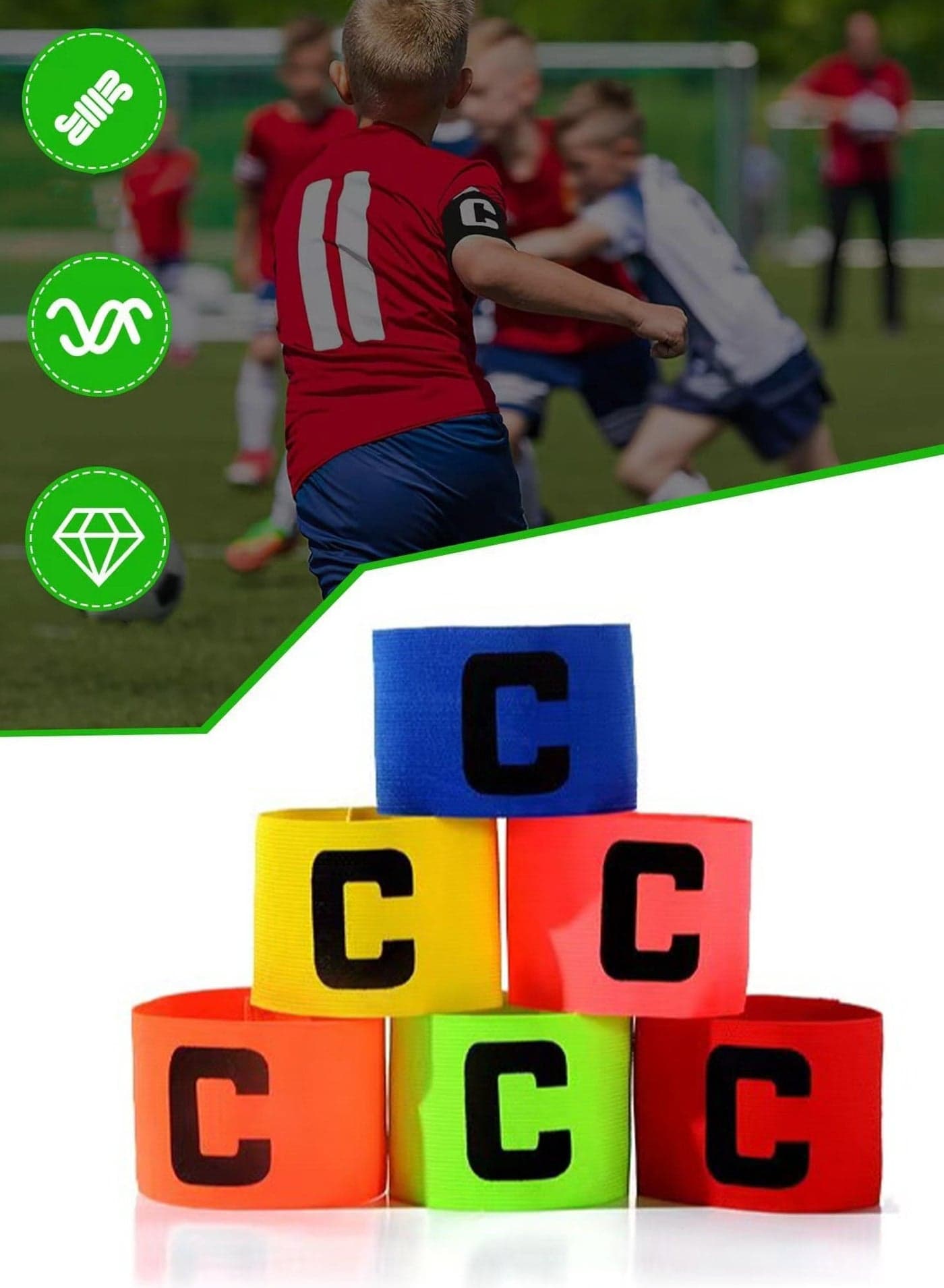 6 Pieces Elastic Soccer Captain Armband Adjustable Football Basketball Player Bands for Adult Youth