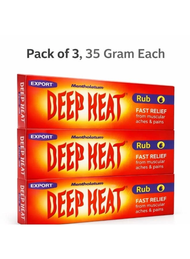 Deep Heat Rub Cream 35g Pack of 3 Fast Acting Muscle Pain Relief Cream for Back Neck Shoulder Joint Pain Heat Therapy Non Greasy Formula