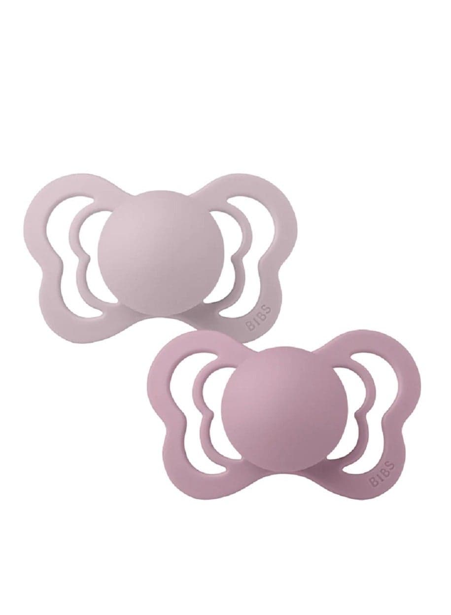 BIBS Baby Latex Symmetrical Pacifier Size 2 Baby 6-18 Months Set of 2 Lilac/lotus color