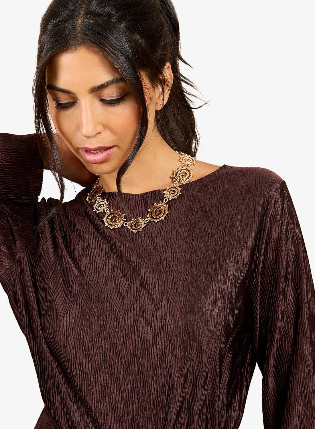 Brown Plisse Top