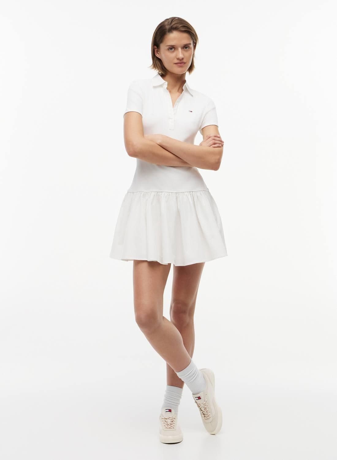Ribbed Slim Poplin Mini Polo Dress