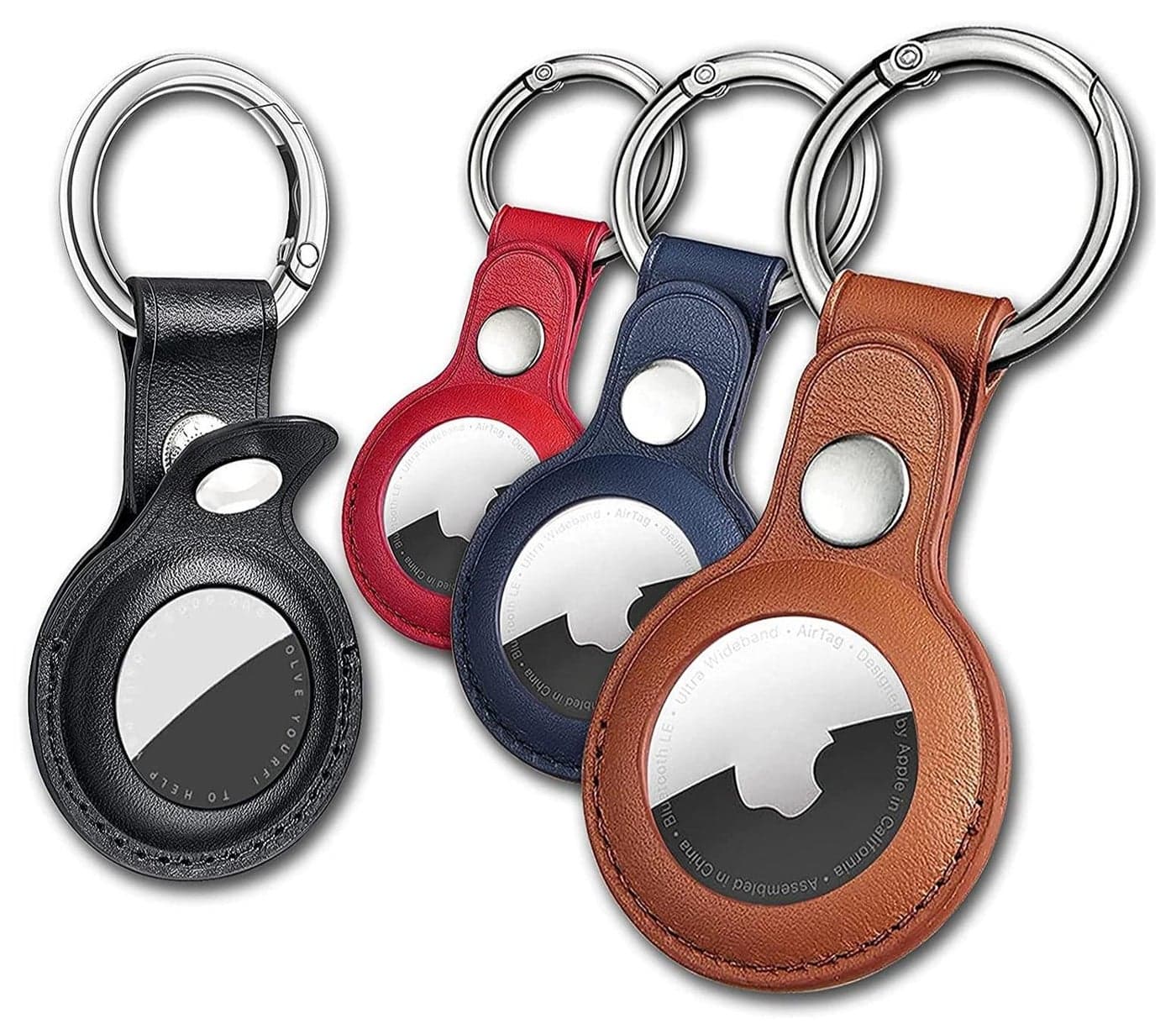 Air Tag Keychain for Apple Airtags Holder, 4 Pack Protective Leather Airtags Case Tracker Cover with Air Tag Holder, Airtag Key Ring Compatible with Apple New AirTag Dog Collar (Multi-Color)