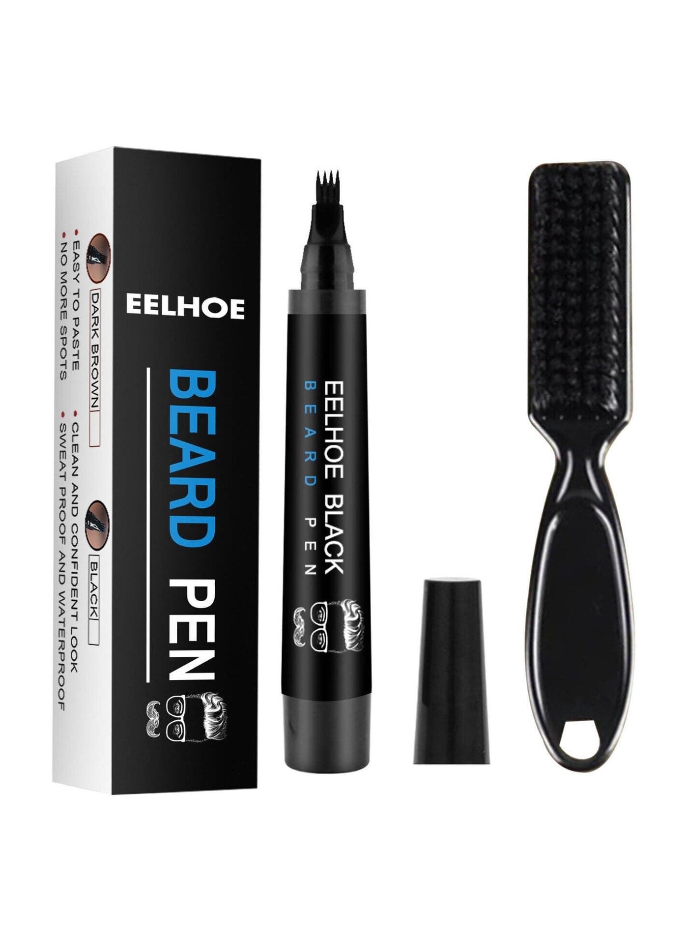 Beard Pencil Filler for Men, Long Lasting Beard Filling Pen Kit with Brush and Beard Styling Comb Tool Creates Natural Looking Beard, Moustache and Eyebrows