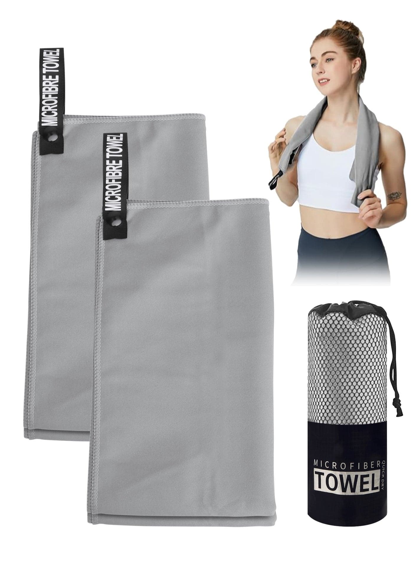 2 Pack Quick Drying Gym Towel 40x80CM Soft Microfiber Lightweight Sport Sweat Towel Perfect Travel Camping Towel Super Absorbent Ultra Compact for Gym Sport Yoga Backpacking Beach Swimming