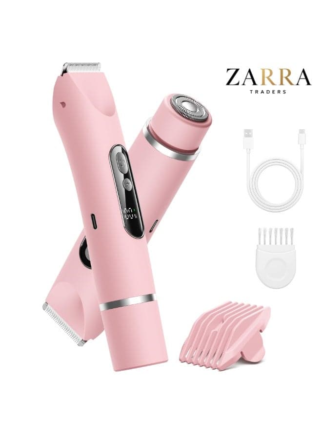 2026 NEW Bikini Trimmer & Facial Hair Remover for Women, Electric Razor,Dual Head IPX7 Waterproof Rechargeable Lady Shaver for Face, Upper Lip, Bikini Area & Body (Pink)
