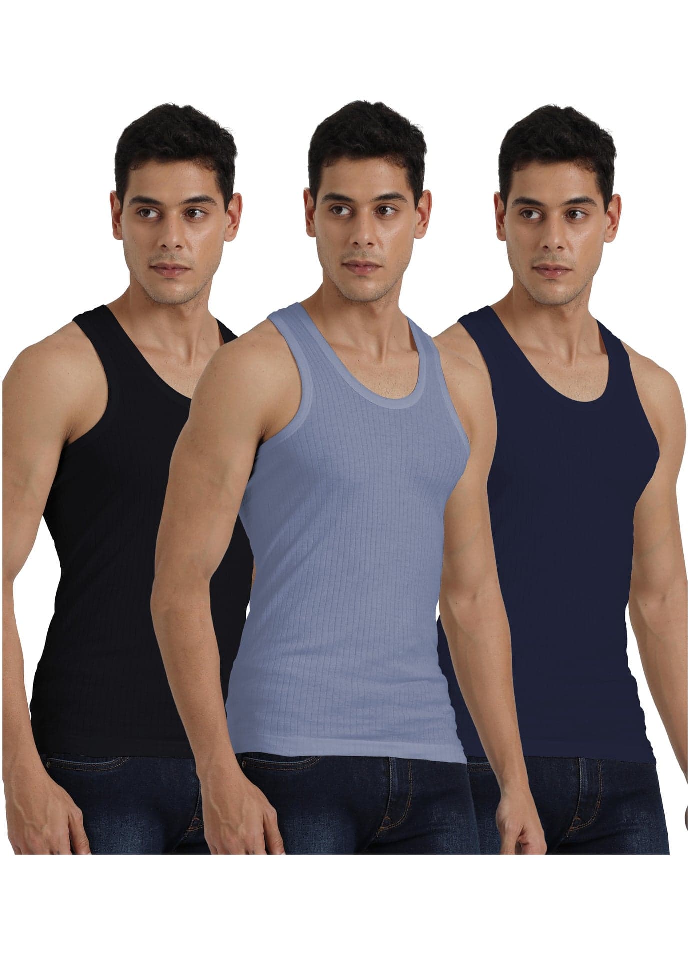 Platinum Collection Double-Knit 100% Cotton Mens Vest Undershirt Tank Top Ultrasoft Breathable Sleeveless Sando Pack of 3
