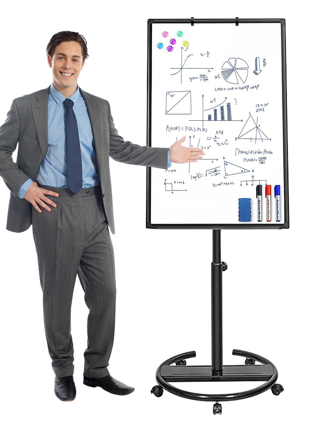 KidLe Dry Erase Boards Rolling Whiteboard, Mobile Round Base Whiteboard - 3-Layer Coated Smooth Surface, Ideal for Team Brainstorming, Education