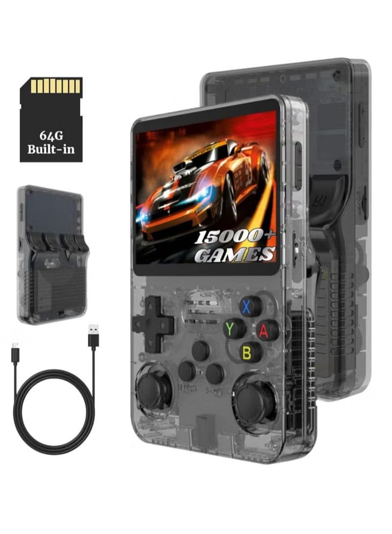 R36S Retro Handheld Gaming Console 64GB – 30,000+ Preloaded Games, 3.5-inch IPS HD Screen, Linux Dual System, 3500mAh Battery, Portable Retro Game Console for Kids & Adults