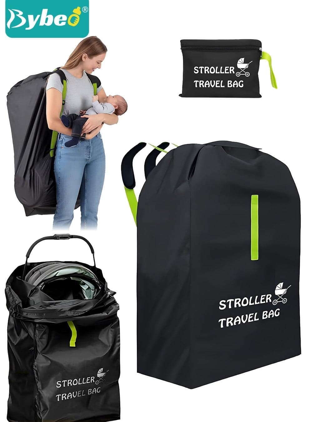 Stroller Travel Bag, Portable Pram Bag for Airplane, Car Seat Travel Bag, Baby Stroller Transport Carry Cover, Large Pushchair Cover with Shoulder Strap, Waterproof Gate Check Bag for Infant Strollers