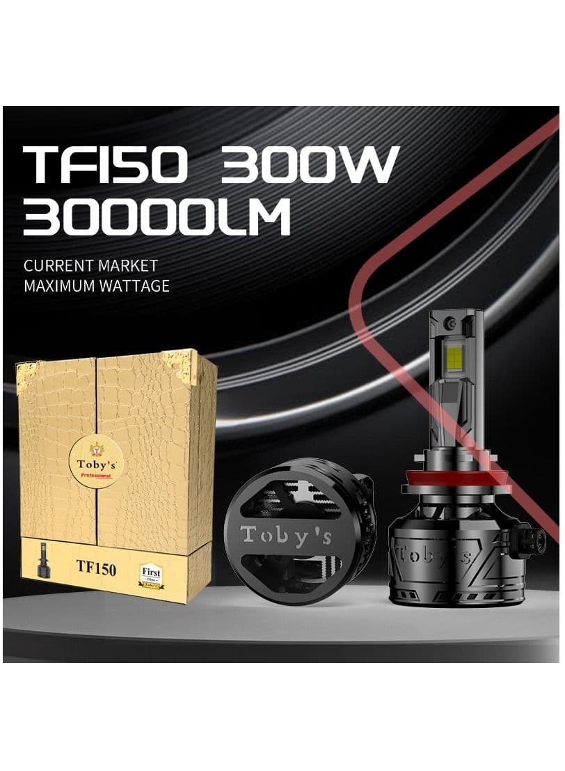 Tobys TF150 H7 2 Pieces 300W Original Tested LED Headlight Bulb Assembly 30000 Lumens 150W/Piece Xtreme Bright With Color Temperature 6500K