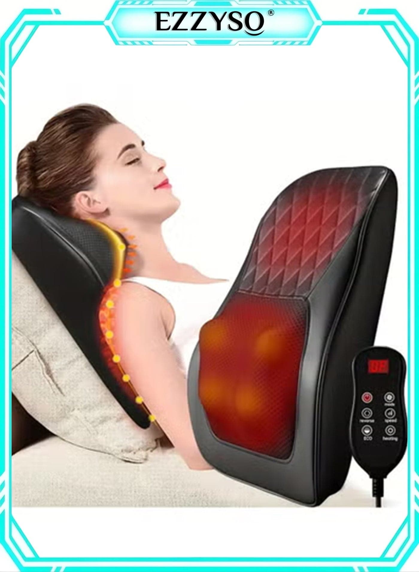 Back Massager With Heat 3D Kneading Massage Pillow For Back Neck Shoulder Leg Pain Relief Deep Tissue Ideal For Home Office and Car Use