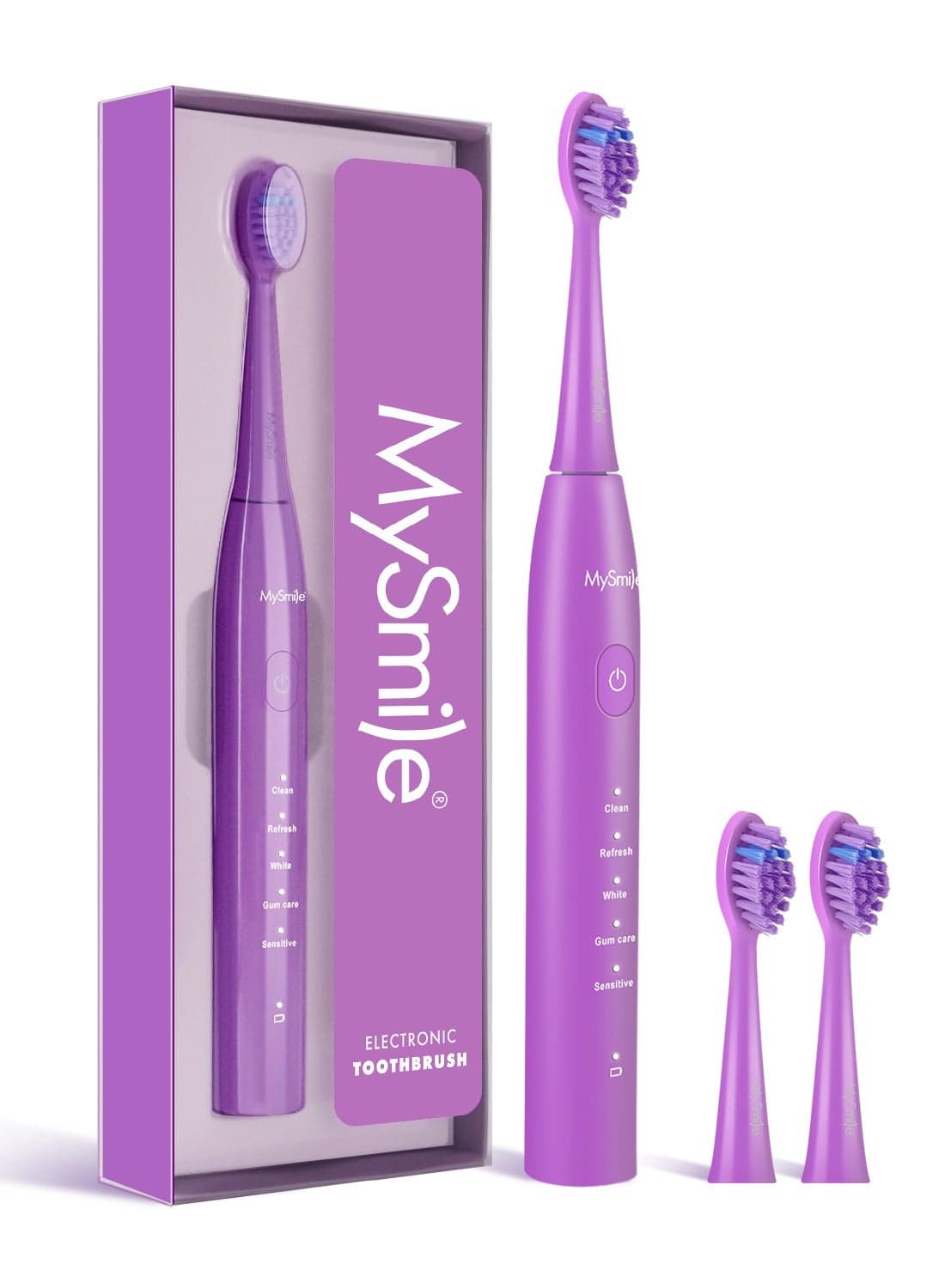 MySmile DY156 Electric Toothbrush for Adults, Rechargeable Sonic Battery Toothbrush Portable with 3 Brush Heads, 2 Mins 5 Modes Smart Timer, 45000VPM, One Charge for 60 Days (Purple, M)