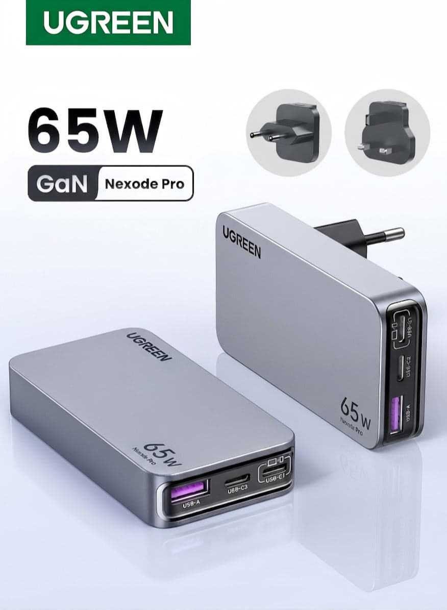 Nexode Pro 65W Anti Drop Travel Adapter, UK/US/EU Plug USB C Charger, Universal GaN Fast Charging type c International Plug, Slim Design for Hotel, Bedroom, Compatible With iPhone 16 15 Pro Max Galaxy S24 23 Ultra Z Flip 6 5 Macbook Air iPad Pro Mini Xiaomi Vivo (Anti Drop)UK/EU/US+2C1A