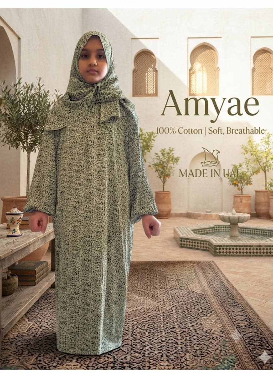 Girls' Prayer Set with Hijab – Modest Prayer Outfit for Girls with Floral Print | Girls' Jilbab for Prayer (Random Color & Pattern)