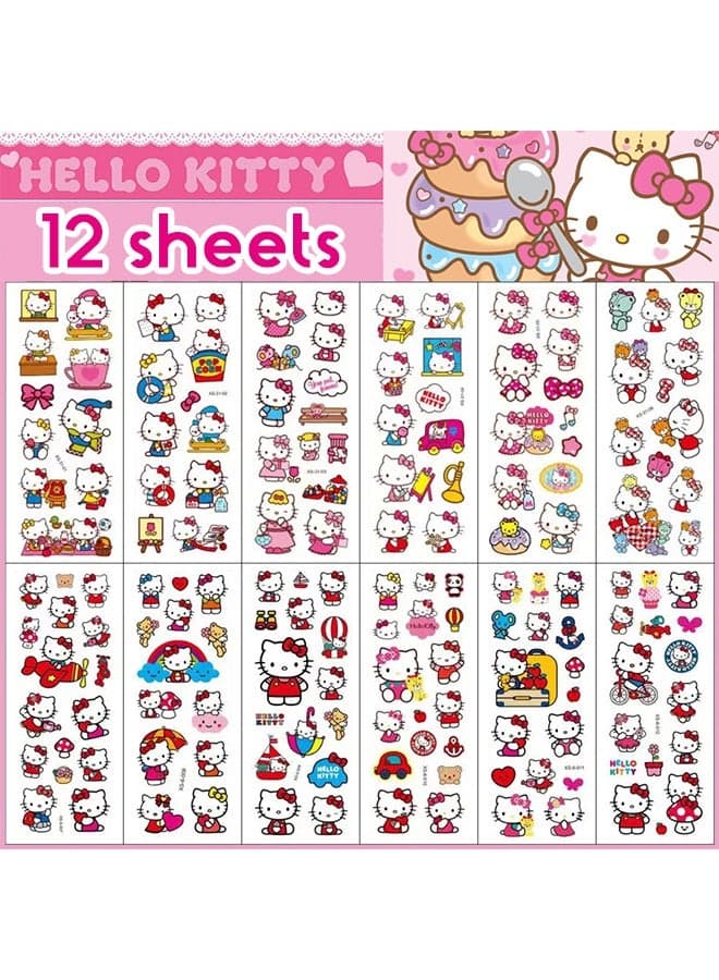 12 Sheets Hellokitty Bubble Stickers, Children's Cartoon Kt Cat Three-Dimensional Pvc Stickers
