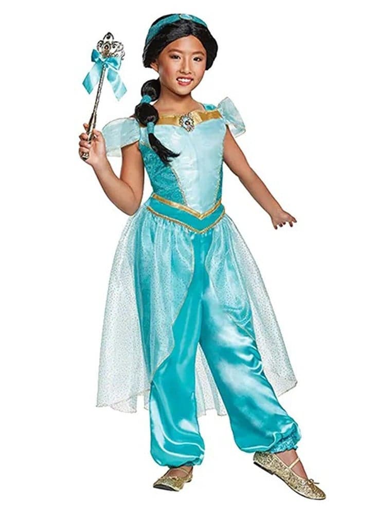 Princess Jasmine Deluxe Girls' Costume, Dress Up Outfit for Halloween, Cosplay & Birthday Parties