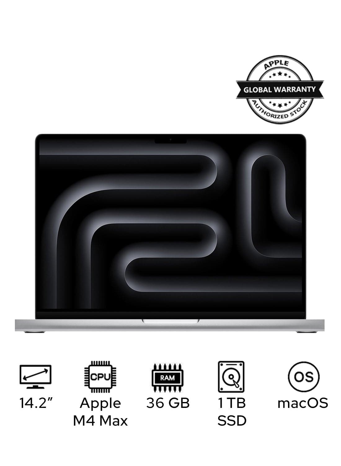 MacBook Pro MX2G3 Liquid XDR Retina 14-Inch Display, M4 Max Chip 14-Core CPU 32-Core GPU Processor/36GB RAM/1TB SSD/macOS English/Arabic Silver