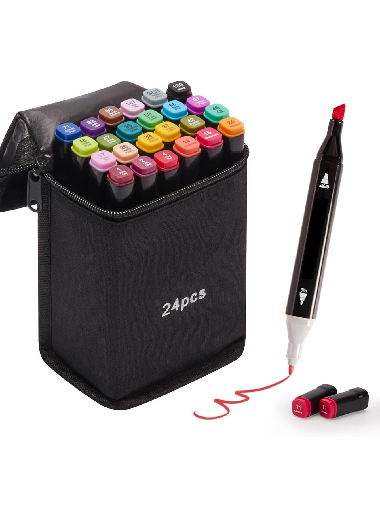24 Colors Dual Tip Art Markers Set Alcohol-Based Colored Markers & Drawing Pens for Kids & Adults, with Pen Holder & Case, Perfect for Sketching, Coloring, Painting, Anime & Art Projects