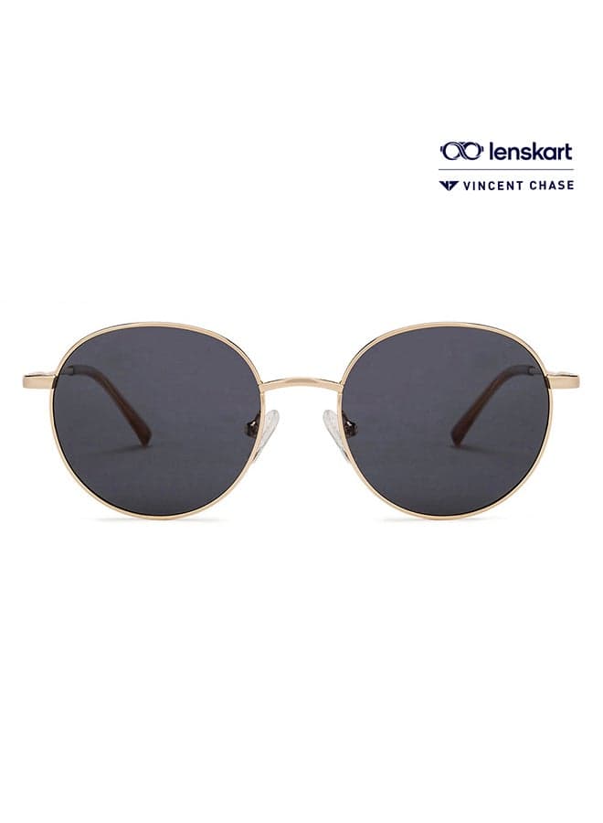 Unisex Vintage Full Rim Round Shape Polarized & UV Protected Sunglasses VC S13112 - Lens Size: 55mm - Golden